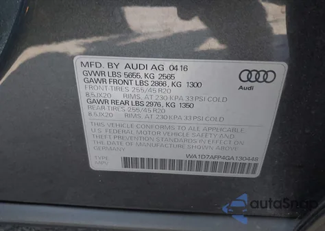 2016 Audi Q5 3.0T Premium Plus z USA, uszkodzony, nr VIN WA1D7AFP4GA130448